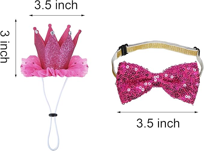 Cat Birthday Party Supplies - Cat Outfits Kitten Bandanas with Hat, Crown, Bow Tie, Number for Kitten Decorations (Rose)