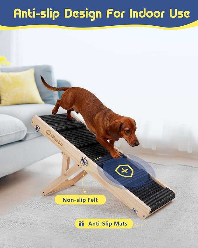 Dog Ramp for Couch & Low Bed - Joint & Spine Support with Gentle Incline for Small Dogs, Adjustable, Anti-Slip & Foldable, Up to 35 lbs