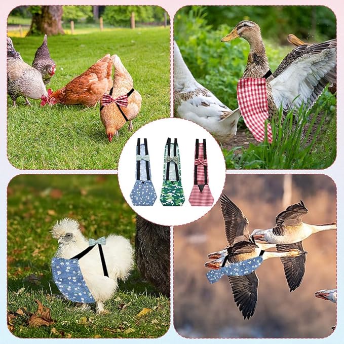 CREATCABIN 3Pcs 3 Styles Indoor Chicken Diaper Pet Duck Diapers Polyester Washable Waterproof Adjustable Reusable Ducking Clothes with Bow Tie for Real Chickens Birds Accessories 15.35 x 5.9 Inch