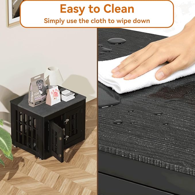 26" Heavy Duty Dog Crate Furniture for Small,Medium and Large Dogs,Rustic Wooden Dog Cage Kennel Indoor Furniture with Waterproof Top,Decorative Pet House Side End Table (Black)