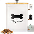 Dog Food Container Airtight 5-7 lb (25 Cup) Capacity - Cute Airtight Dog Food Storage Container with Bamboo Lid & Sturdy Metal Handle - White Metal Kibble Storage Bin for Dogs up to 50 lbs - Pet Jar