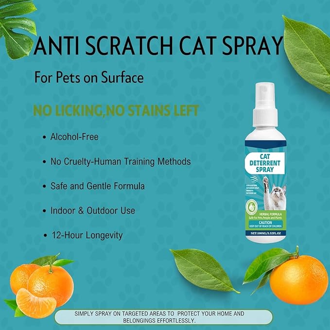 Cat Deterrent Spray,Safe Indoor & Outdoor Deterrent for Furniture & Carpet Protection, Effective Training Aid with Natural Ingredients,Non-Toxic Anti-Scratch