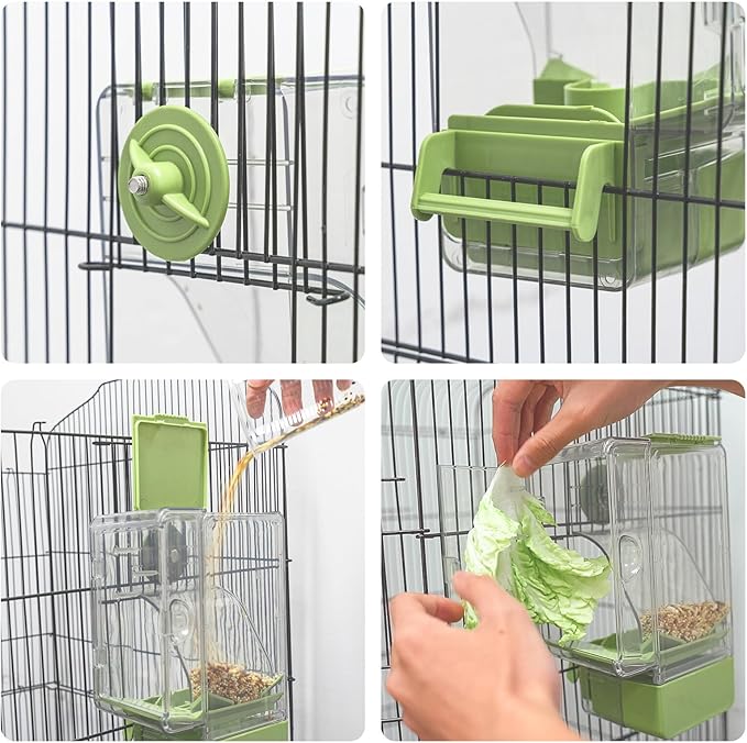 Automatic Bird Feeder, No Mess Bird Cage Feeder with Perch Multi-Functional Holder for Fruits Vegetables for Parakeet Canary Cockatiel Finch (Blue)