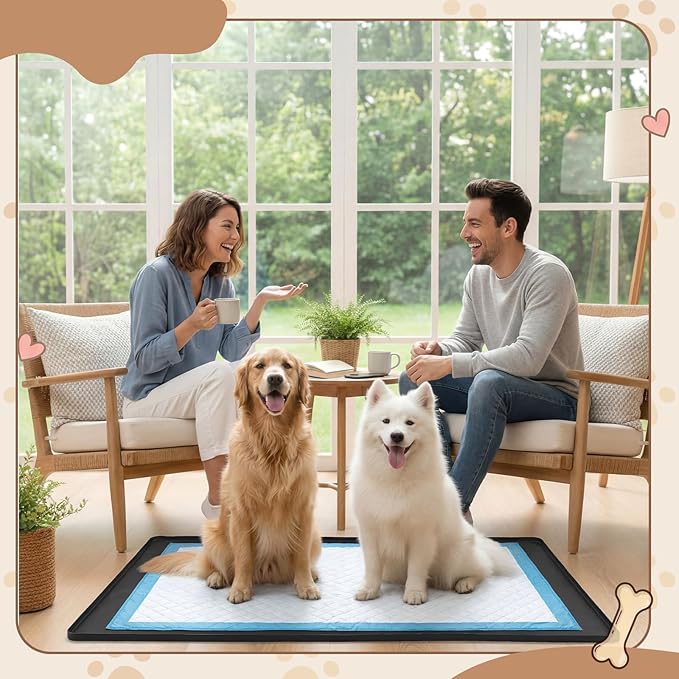 Dunzy 50" x 30" Silicone Pee Pad Holder Tray Extra Large Puppy Pee Pad Holder, Raised Edges, Non Slip Leak-Proof Urine Potty Tray for Indoor Flooring Protection Training
