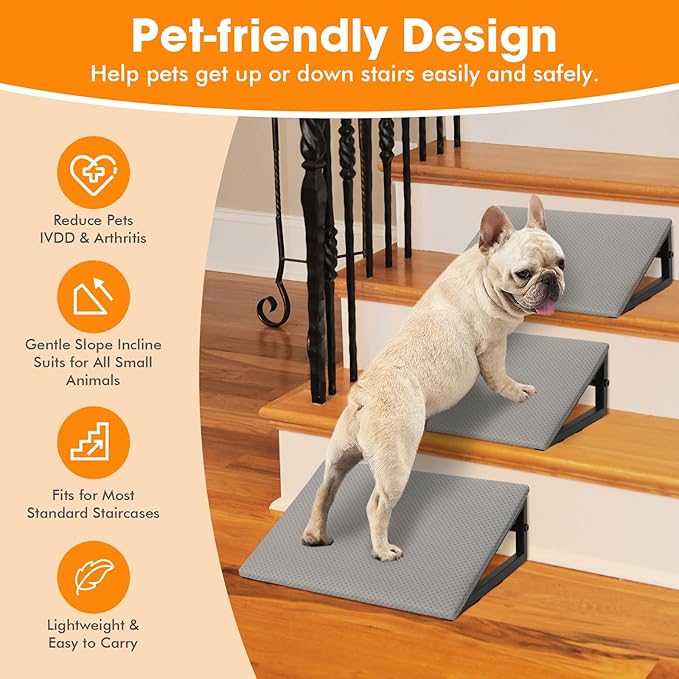 3 PCS Dog Ramps for Staircase - LitaiL Pet Stairs for Staircase with Anti-Slip Bottom Suitable for Small Dogs, 3 Packs Extra Wide Metal Frame Dog Ramp for Injured and Older Pets (Grey)