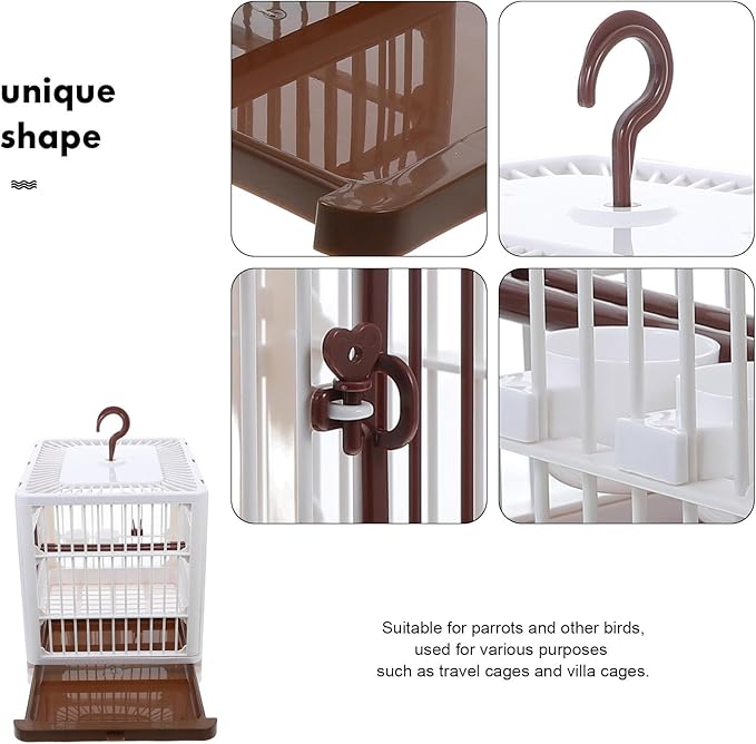 Foldable Parrot Travel Cage Portable Bird Carrier with Perch Stand Large Mocha Brown Birdcage for Outdoor Use Suitable for Parakeets, Pigeons, and Big Birds