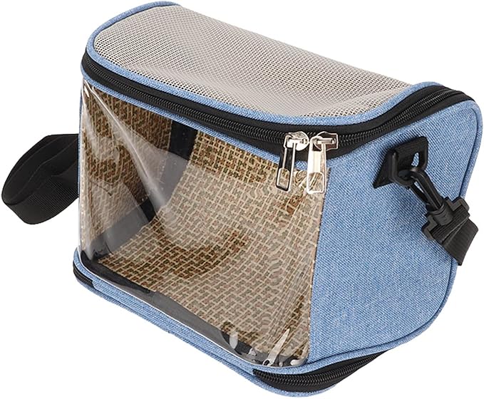 Transparent Bird Carrier Bag, Portable Lightweight Parrot Travel Cage with Ventilated Mesh and Rattan Weave for Cockatiels Parakeets Small Birds (Blue)