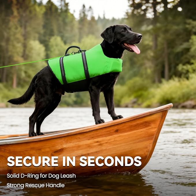 VIVAGLORY Rip Stop Dog Life Vest, Swimming Vest with Handle, Buoyancy for Doggy Puppy, Dog Life Jacket for Swimming & Boating, XS, Bright Green