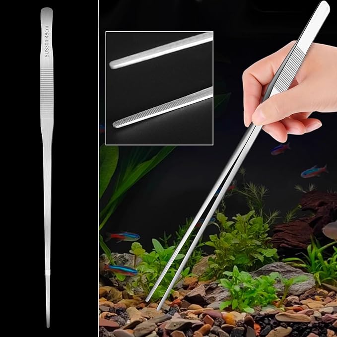Heavy Duty Extra Long Tweezers for Fish Tank, 18.9 Inch Reptile Snake Feeding Tongs, 304 Stainless Steel Straight Tweezers Tongs for Aquarium Fish Tank Plants (Straight)
