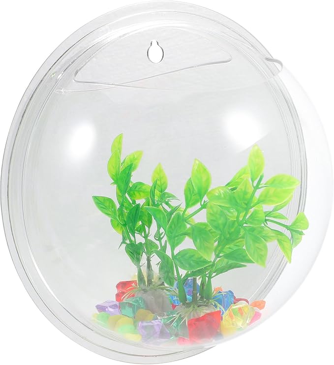 Vintage Decor Wall Mounted Aquarium Tank Clear Acrylic Round Fish Tank Betta Fish Bowl Hanging Bubble Tank Pot Vase Transparent Wall Planter for Home Garden Office Decor Retro Decor
