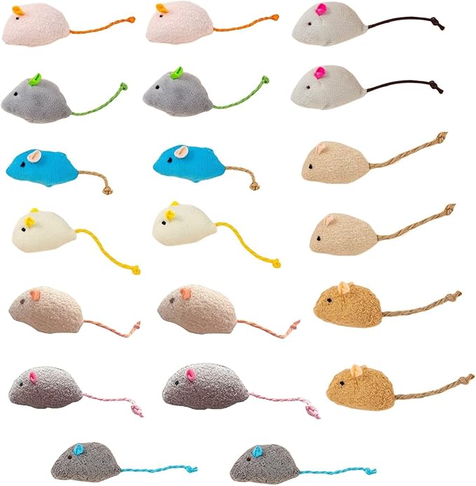 20-Pack Catnip Mouse Toys - Assorted Colors, Plush Mice with Catnip, Interactive Cat Toys for Indoor Kittens & Adults, Durable Cat Teaser Set