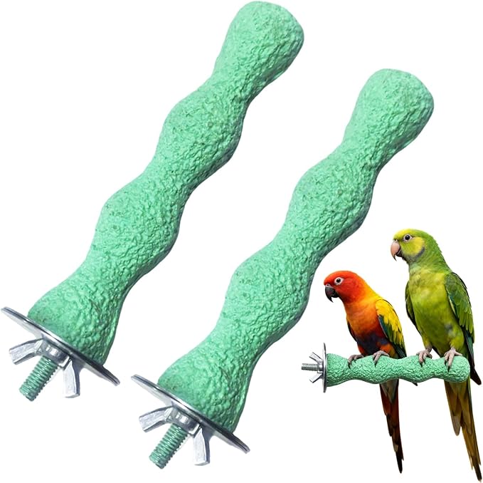 Bird Beak Grinding Stone, Anti-Slip Parrot Nail Trimming Stick, Parrot Resin Beak Grinder, Washable Claw Trimmer Care Stand for Budgie, Conures, Parakeets Cage Accessories (2, Green, 5 inch)