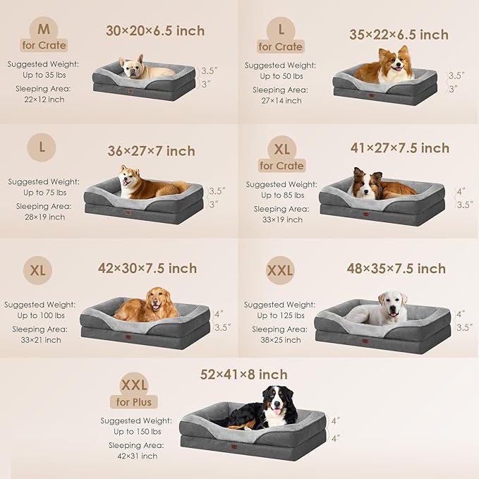 EHEYCIGA Orthopedic Dog Bed for Medium Dog, 30x20x6.5 Inch Memory Foam Dog Couch Bed with Sides, Waterproof Liner & Washable Removable Cover, Bolster Pet Sofa, Grey