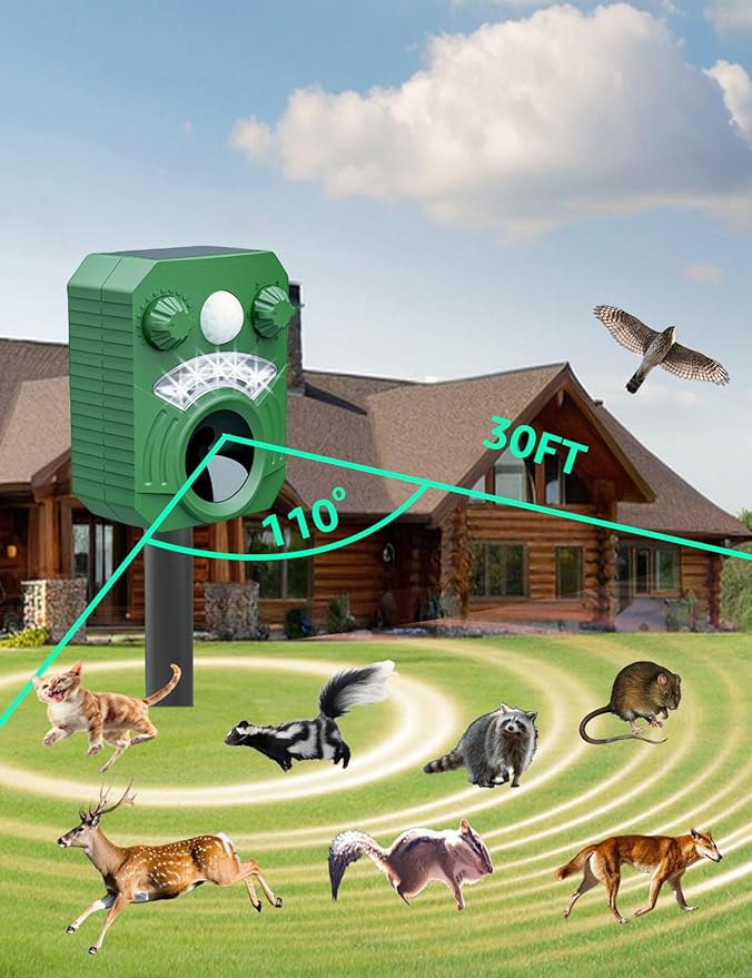 Ultrasonic Repellers Devices with Motion Sensor,Outdoor Repellent Cat Deer Squirrel Raccoon Deterrent Rabbit Coyote Skunk Armadillo Animal Scare Pest Control