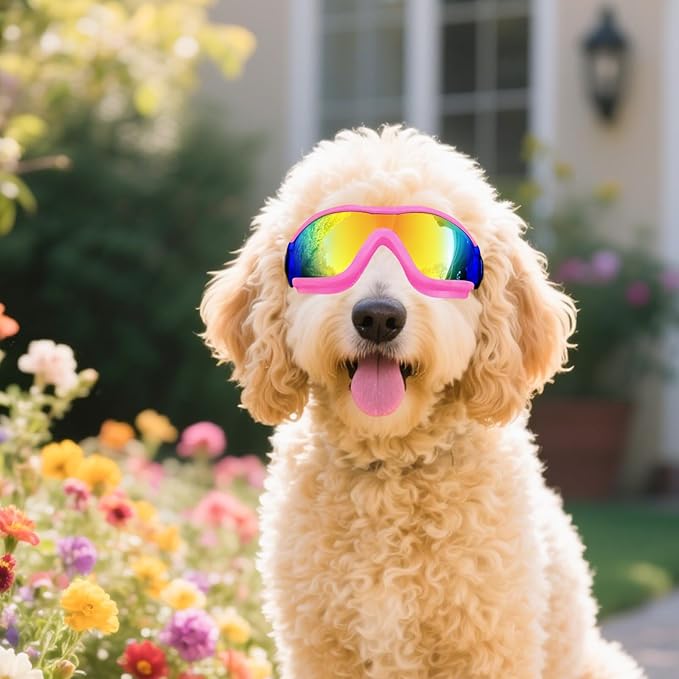 LESYPET Dog Goggles Medium Large Breed, UV Wind Dust Protection Medium Dog Sunglasses Eye Protection, Eye Wear Pet Glasses with Adjustable Strap for Outdoor Riding, Pink