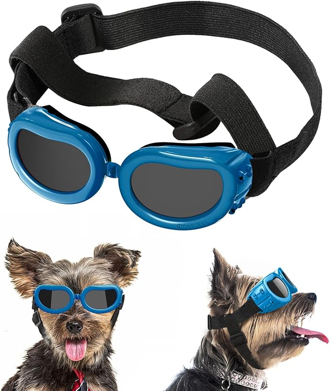 Lewondr Dog Sunglasses Small Breed, Dogs Goggles UV Protection Doggles for Small Dogs Doggie Eye Protection with Adjustable Strap Windproof Anti-Fog Sunglasses for Small Doggy