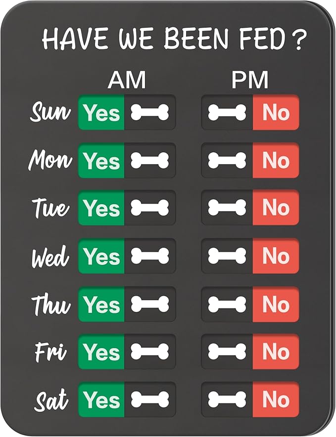 Dog Feeding Reminder, Dog Fed Sign-Daily Am/Pm Chart Slider Sign for Pet Fed and Pill Reminder, Easy to Use On Fridge Or Wall with Adhesive and Magnet,Pet Supplies