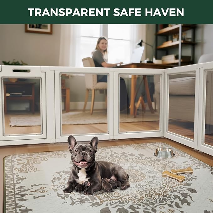 FXW AuraSpace Acrylic Indoor Dog Playpen for Small and Medium Dogs, 30 Inch, 10 Panels, White