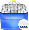 Crystal Cat Water Fountain Stainless Steel with 4 Filters and 4 Sponges, 101oz/3L Pet Fountain with LED Light for Cats and Dogs (Blue)