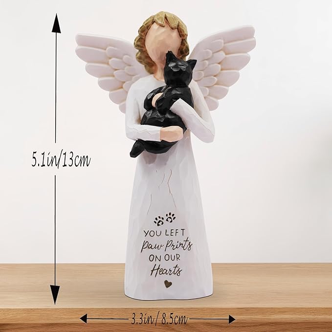 BORLESTA Cat Memorial Gifts for Loss of Cat, Pet Memorial Gifts for Cats, Loss of Cat Sympathy Gift, Passed Away Cat Gifts, Hand-Painted Cat Figurines Angel (Black)