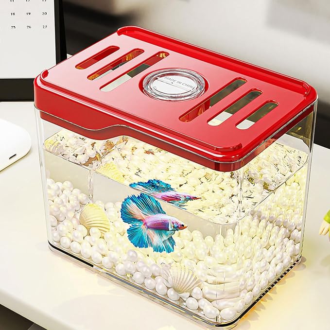 Small Fish Tank,Aquarium Breeding Box-Plastic Breeder Box for Fish Tank,Aquarium Starter Kit with LED Lighting for Baby Shrimp,Betta,Clownfish,Guppy,Lid Included(0.5 Gallons)
