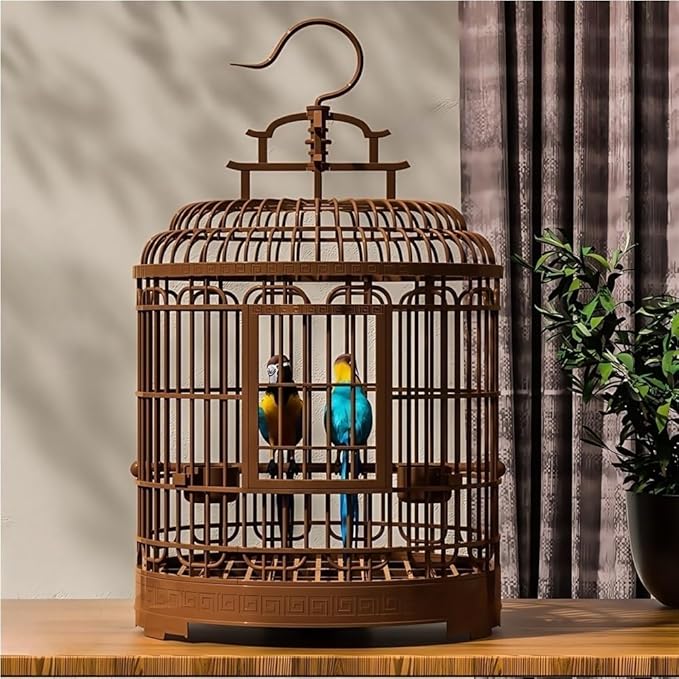 Retro Bird Cage, Parrot Carrier with Hook and Stand, Portable Birds Carrier for Balcony, Living Room, or Outdoor