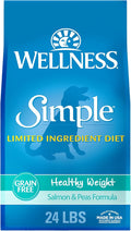 Wellness Simple Limited Ingredient Healthy Weight Adult Dry Dog Food, Grain Free Kibble, Sensitive Stomach, Skin & Coat Support, Natural, Chicken Free, Salmon and Peas Recipe, 24 lb Bag
