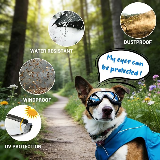Enjoying Dog Goggles for Medium to Large Dogs, Dog Sunglasses UV Protection, Large Dogs Driving Eye Protection, Windproof Dustproof Anti-Fog, Breathable, Adjustable Straps, Black
