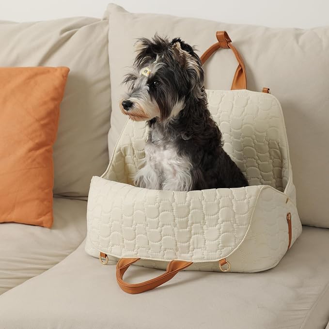Small Dog Purse Puppies Car Safety Seat,Dual USE,Cat Bags Pets Kennel,Cream Color,Trained Pets Handbag Outdoor Woman Style(Gream Color)