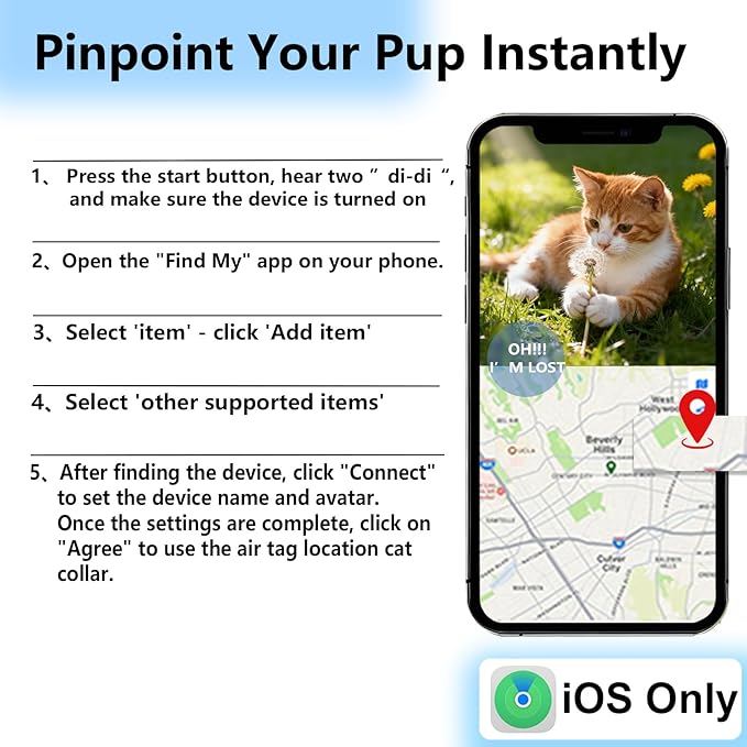 Air Tag Cat Collar, Waterproof Cat Air Tag Collar with Bell, Safety Breakaway Buckle Kitten Collars Tracker Finder for Cats, Kittens(9-13inch), Reflective Collars Work with Apple Find My(iOS Only)
