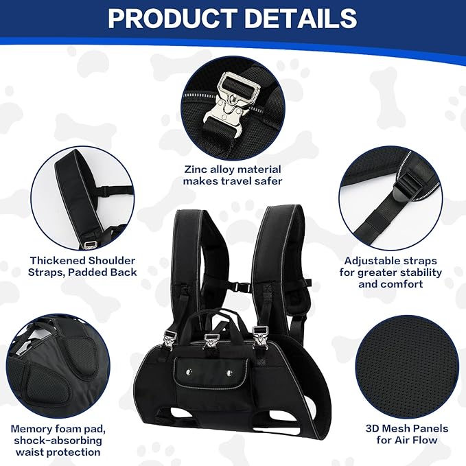 Dog Backpack Carrier for Dogs - Dog Carrier Backpack, Adjustable Padded Breathable Straps for Dogs, Disabled, Joint Injuries, Arthritis (18–30 lbs)
