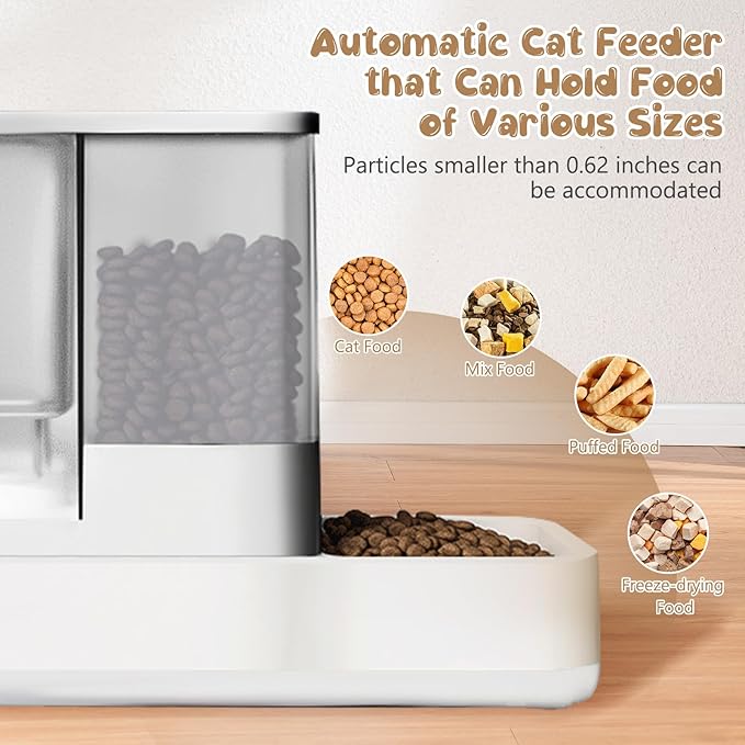 Automatic Cat Feeder and Water Dispenser, 2 in 1 Gravity Pet Food Feeder and Water Dispenser Detachable Cat Food Dispenser for Small Dogs and Cats, White