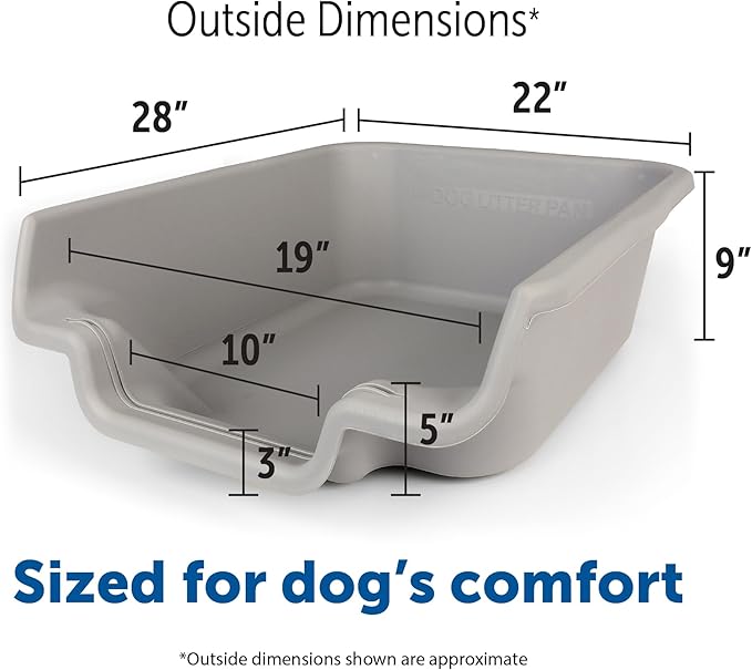 Dog Litter Box, Misty Gray Color, Extra Large Size, Durable & Pet Safe Puppy Litter Box, Indoor Open Top Entry Dog Litter Pan, Comfortable for Dogs, Great for Dogs up to 35 lbs