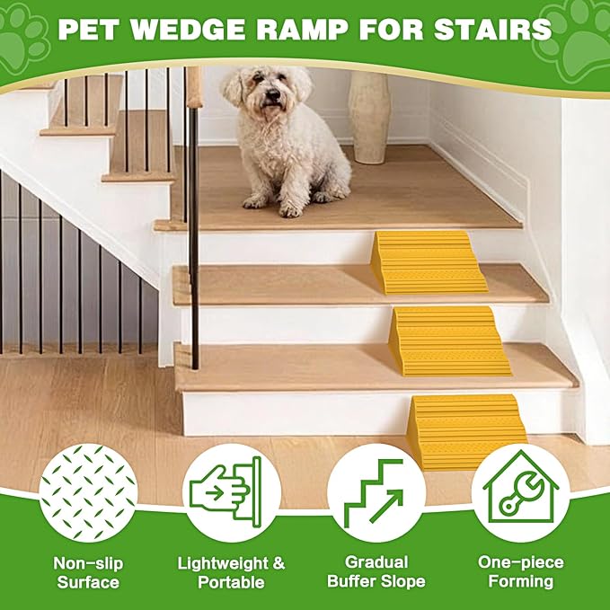 Moderate 3-Step Stair Ramp for Aged & Injured Pets, Lightweight Pet Ramp with Non-Slip Surface for Small Size Dogs Cats, Dog Wedge Ramp for Stairs/Staircases(120LBs Loading, 2PCS)