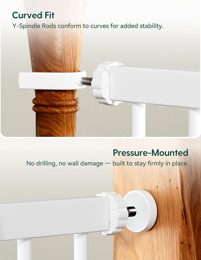 Babelio 36" Tall Baby Gate, PressGuard P7, 29-48" Auto Close Pressure Mounted Dog Gate for Stairs, Doorways & Hallway, Protector Basics Easy Walk Thru Pet Gate, White