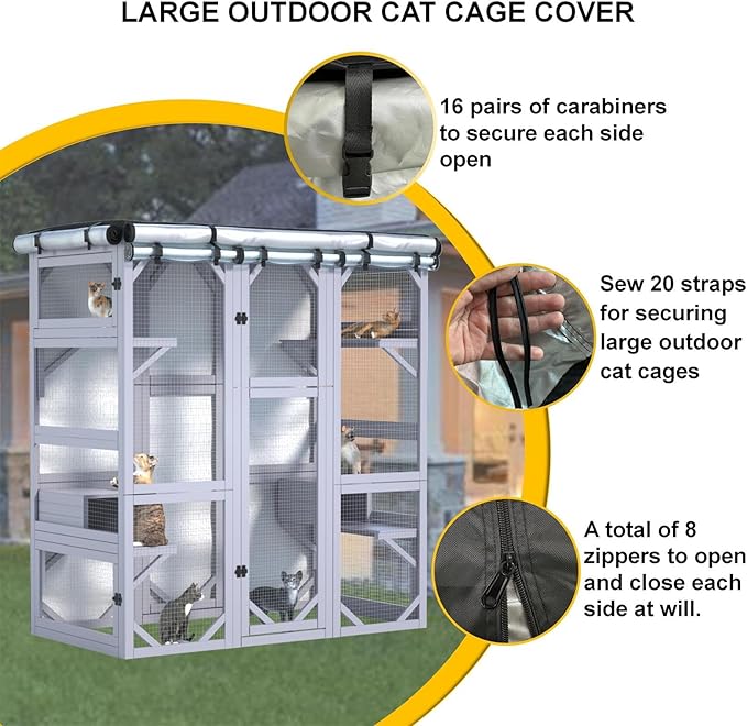 Outdoor Cat Enclosure Large Cover,Walk in Cat Kennel Cover 600D Heavy Duty Waterproof L73“ X W40” X H73” Full Coverage Large Outdoor cattery Cover (Only Cover)
