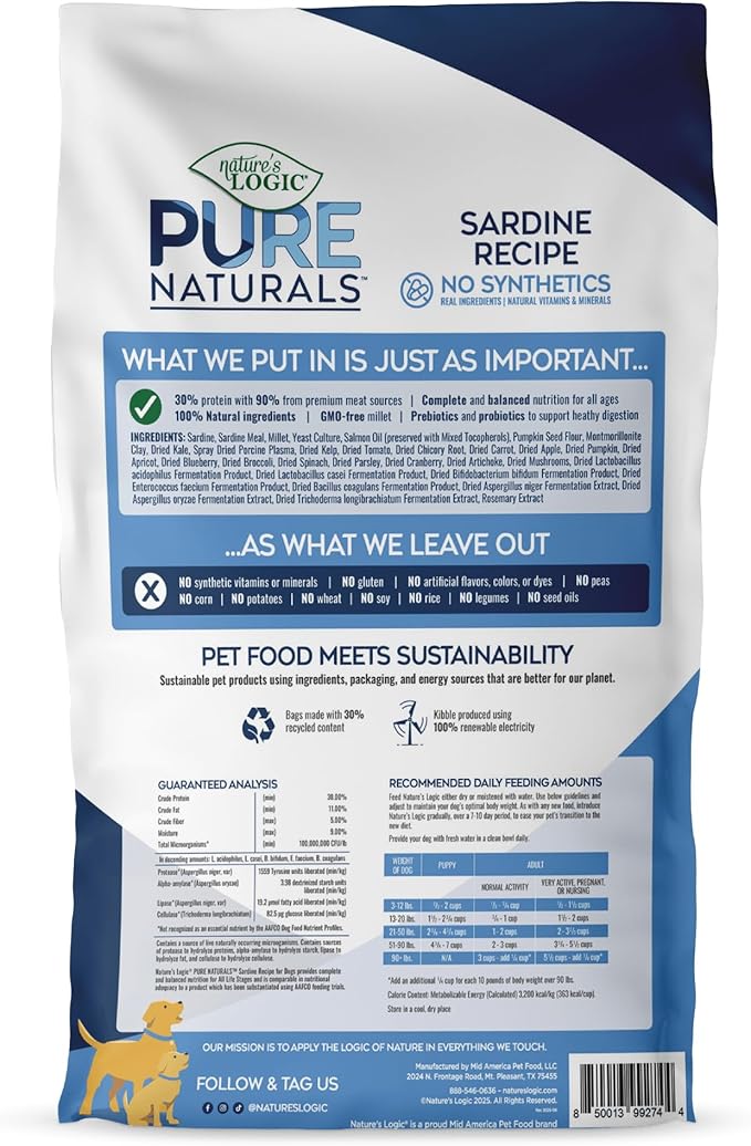 Nature’s Logic Pure Naturals™ 100% Natural Sardine Recipe Synthetic-Free Dry Dog Food, 24 lbs