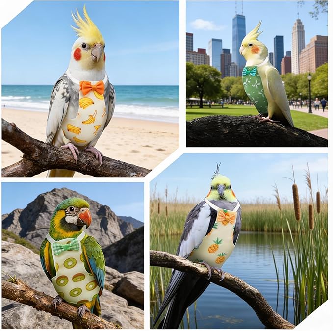 4 Pcs Bird Diaper, Parrot Diapers with Waterproof Inner Reusable Flight Suit Cute Soft Bird Diaper Clothes for Parakeets Cockatiel Canary Monk Parakeet (L)