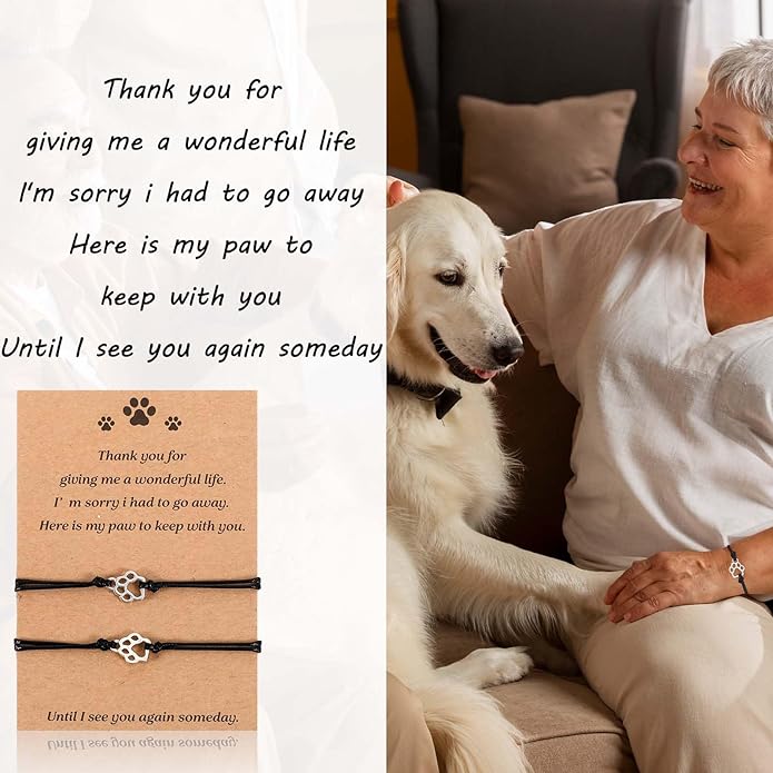 Cat Memorial 2PCs Gifts for Loss of Cat Pet Paw Bracelet for Women Men for Cat Passing Away Gifts for Cat Lovers Bereavement Gifts for Cat Lover Memory Gifts Loss of Furry Friend Sympathy Gift