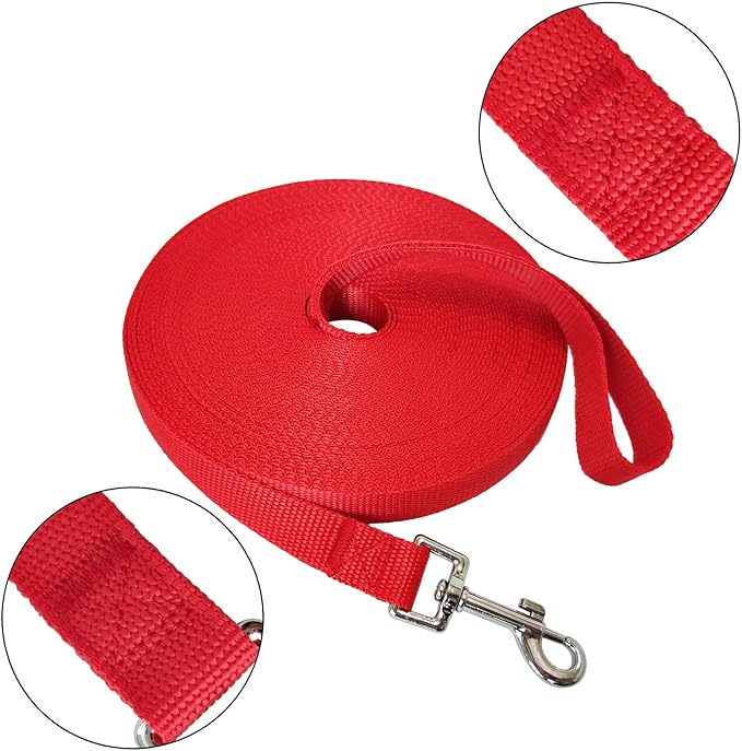 Nylon Training Dog Leash for Small Medium Large Dogs, 15ft 20ft 30ft 50ft Long Leash Dog/Puppy Lead for Obedience Recall Training, Camping (50ft, Red)