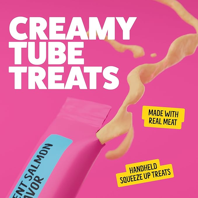 Bonkers Licky Tubes, Wet Lickable Succulent Salmon Flavor Cat Treats, Real Meat, Training or Food Topper, for All Breeds and Ages, Value Pack (15 Pack, 60 Tubes) - Product Package May Vary