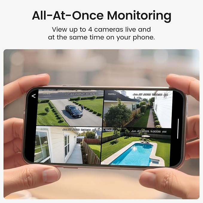 aosu Security Cameras Wireless Outdoor, 6-Cam Kit, No Subscription, aosuBase Expandable to 1TB (32GB Built-in), 5MP Solar Camera Wireless Outdoor, 360° Pan & Tilt, Human Auto Tracking, Easy Setup