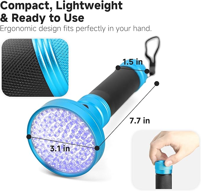 100 LED 395nm UV Flashlight Black Light, Portable Ultraviolet Torch for Pet Urine Detection, Stains, Scorpions, and Bed Bugs – High Power UV Lamp (Batteries Not Included)