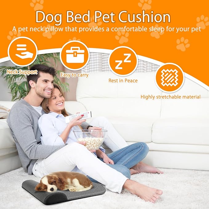 Dog Bolster Pillow/Headrest for Small Dogs and Cats, Dog Bed Pillow for Cervical Vertebra/Neck Stable Support, Portable Elastic Soft Pet Headrest for Dog Cat (S（12.76 x 11.81in）)