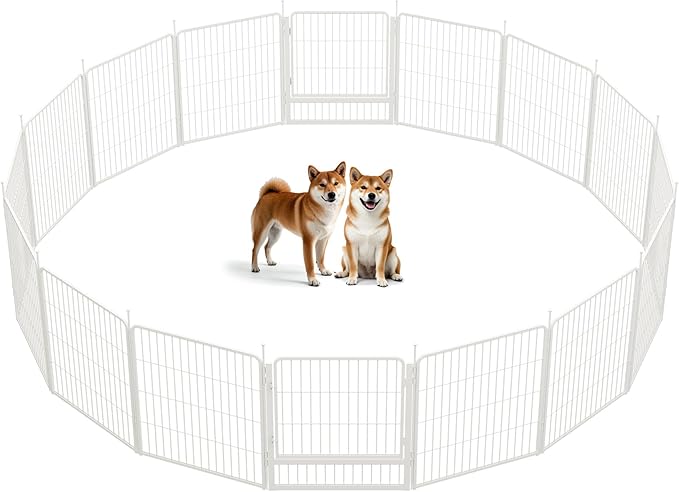 SunsGrove Dog Play Pen Indoors, 32 Inch 16 Panels Dog Playpen for Small and Medium Dogs, Easy Setup Anti-Rust Pet Fence, White