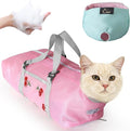 Cinf Cat Bathing Bag(Free Muzzle) Breathable Mesh Anti Scratch Adjustable Cat Grooming Bag for Nail Trimming, Bathing Soft Cat Washing Bag(Pink&Cherry) L