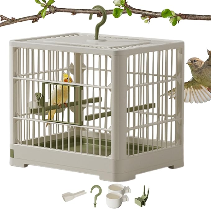 Travel Bird Cage - Portable Bird Carrier, Lightweight Detachable Tray | Hook Handle Container, Secure Travel Case for Lovebirds, Parrots, Finches, Parrotlets, Vet Visits, Outdoor Adventures