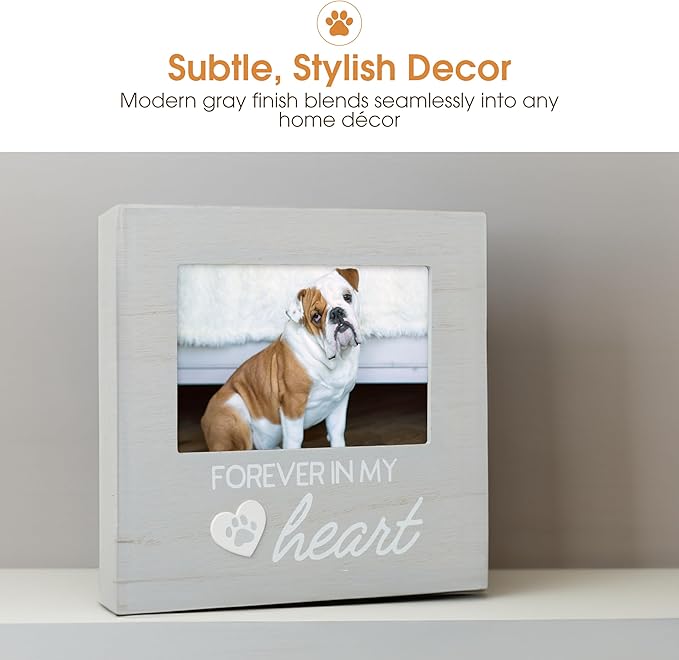 Pearhead Pet Forever In My Heart Memorial Keepsake Picture Frame - Keepsake for Dogs and Cats, Home Decor or Sympathy Gift for Pet Lovers, Heart & Paw Print Design, 4x6 Photo Insert, Gray