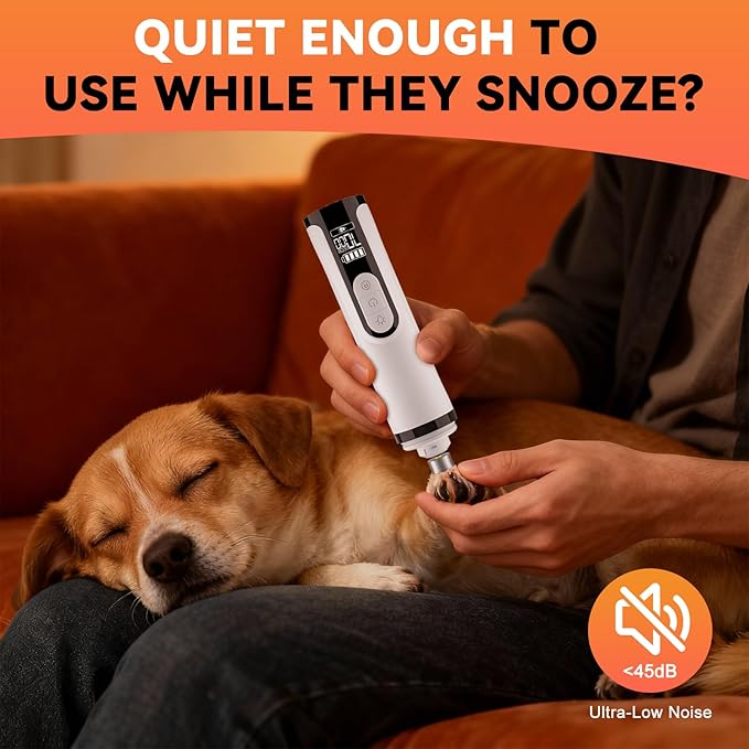 Silent Groom Pro Nail Grinder for Dogs - Quiet Dog Nail Grinder with LED Light, 3-Speed Cordless, 2000mAh Battery & 2 Grinding Heads for Safe Trimming of Small, Medium, Large Dogs and Cats