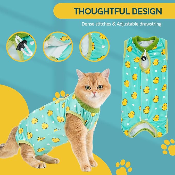 Avont Cat Recovery Suit - Kitten Onesie for Cats After Surgery, Cone of Shame Alternative Surgical Spay Suit for Female Cat, Post-Surgery or Skin Diseases Protection -Duck(M)